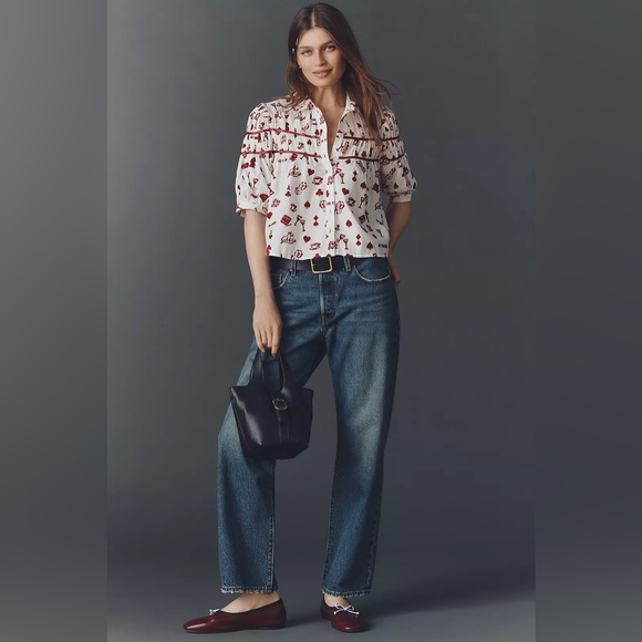 NWT Size XL - The Leandra Shirred Yoke Blouse by Maeve 100% Cotton (NWT US$ 118) - Picture 11 of 16